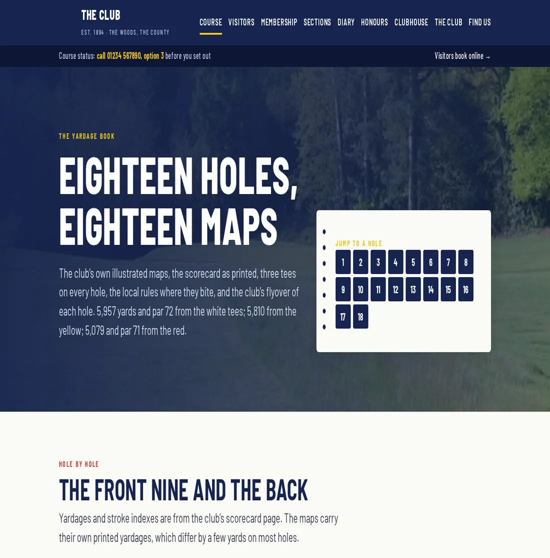 Screenshot of a concept golf club website, club name removed