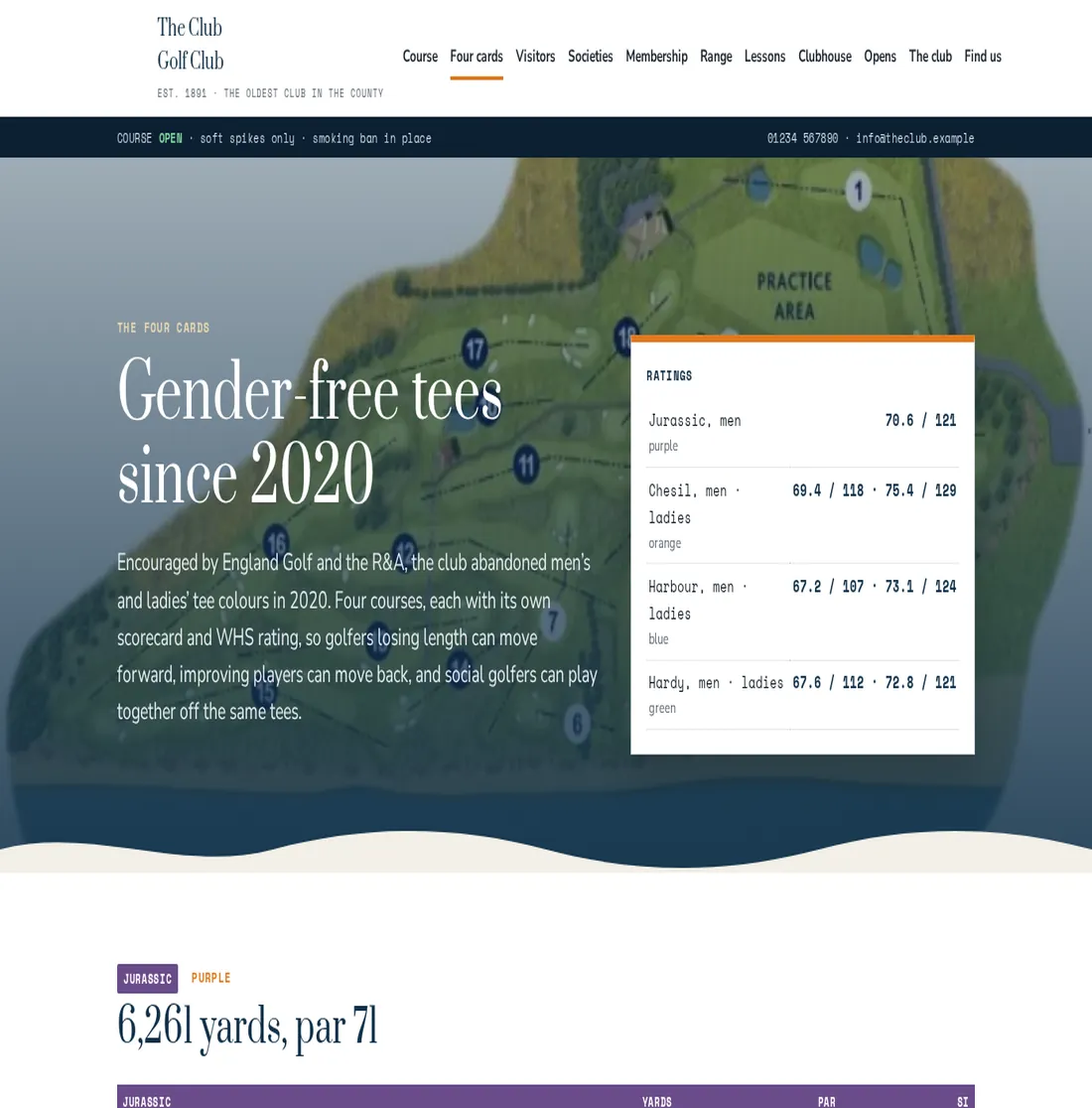 Screenshot of a concept golf club website, club name removed