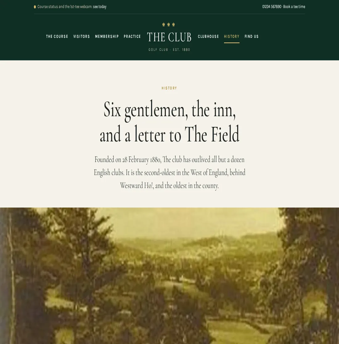 Screenshot of a concept golf club website, club name removed