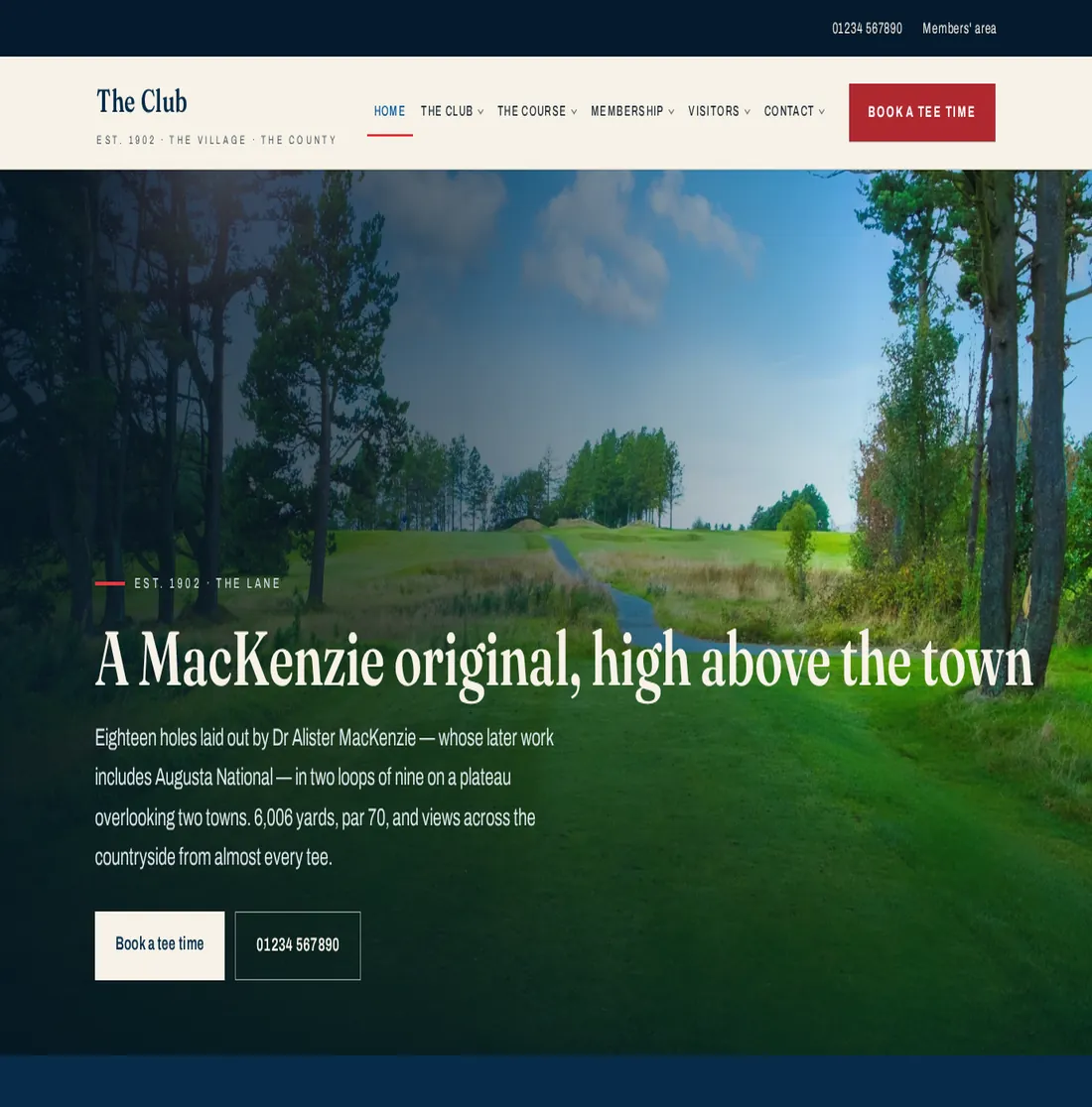Screenshot of a concept golf club website, club name removed