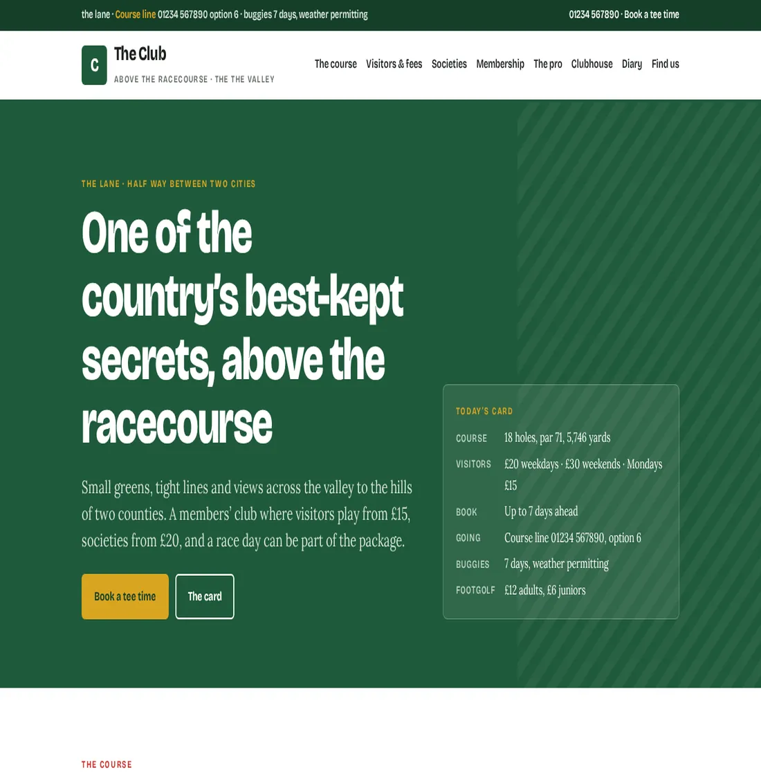 Screenshot of a concept golf club website, club name removed